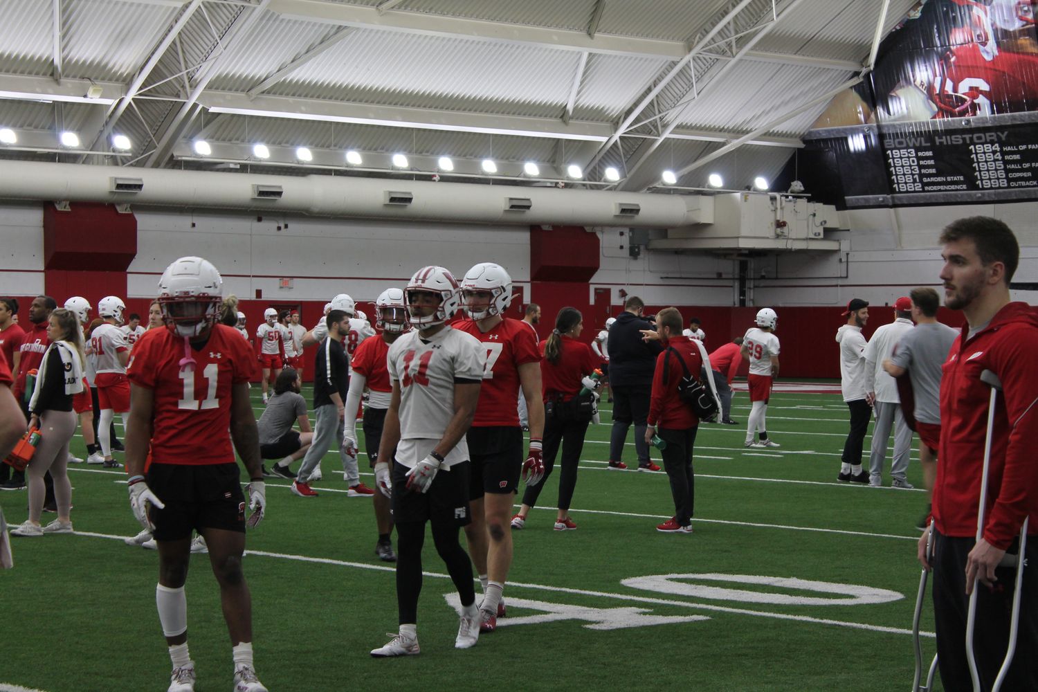 Skyler Bell and Alexander Smith during spring practice on Thursday.